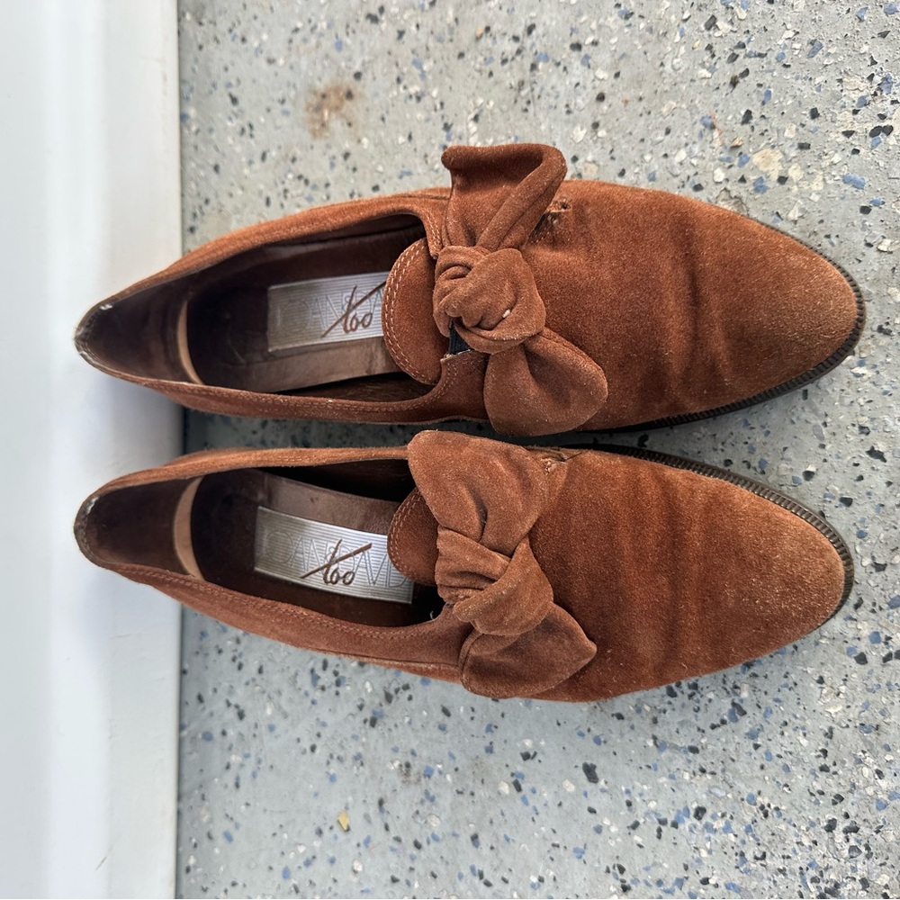 Joan & David Brown Suede Flats with Bow